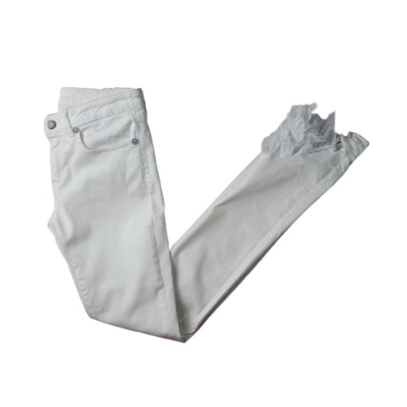 R13 Jeans Kate Skinny Angled Hem Frayed White Denin - Picture 8 of 15